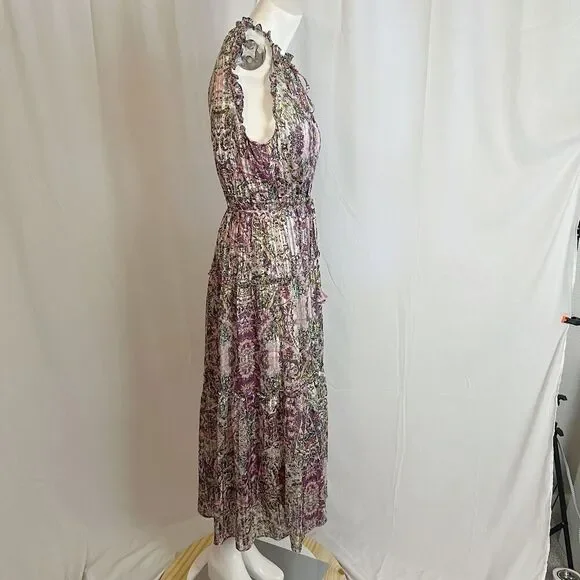 NWT Socialite Metallic Floral Print Tiered Sleeveless Purple Green Dress Size XL - Picture 4 of 7
